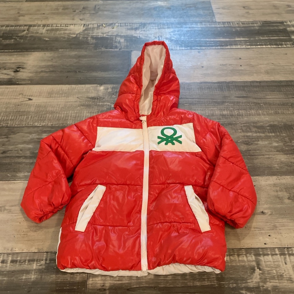 United Colors Of Benetton Red and White Kids Puffer Jacket